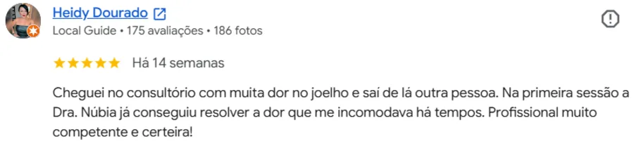 Avaliação de Heidy Dourado para a Dra. Núbia Kênia no Google