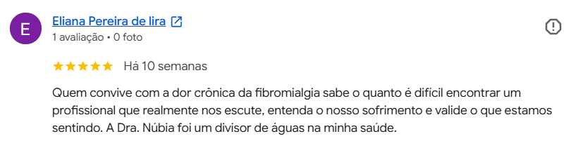Avaliação de Eliana Pereira de Lira para a Dra. Núbia Kênia no Google